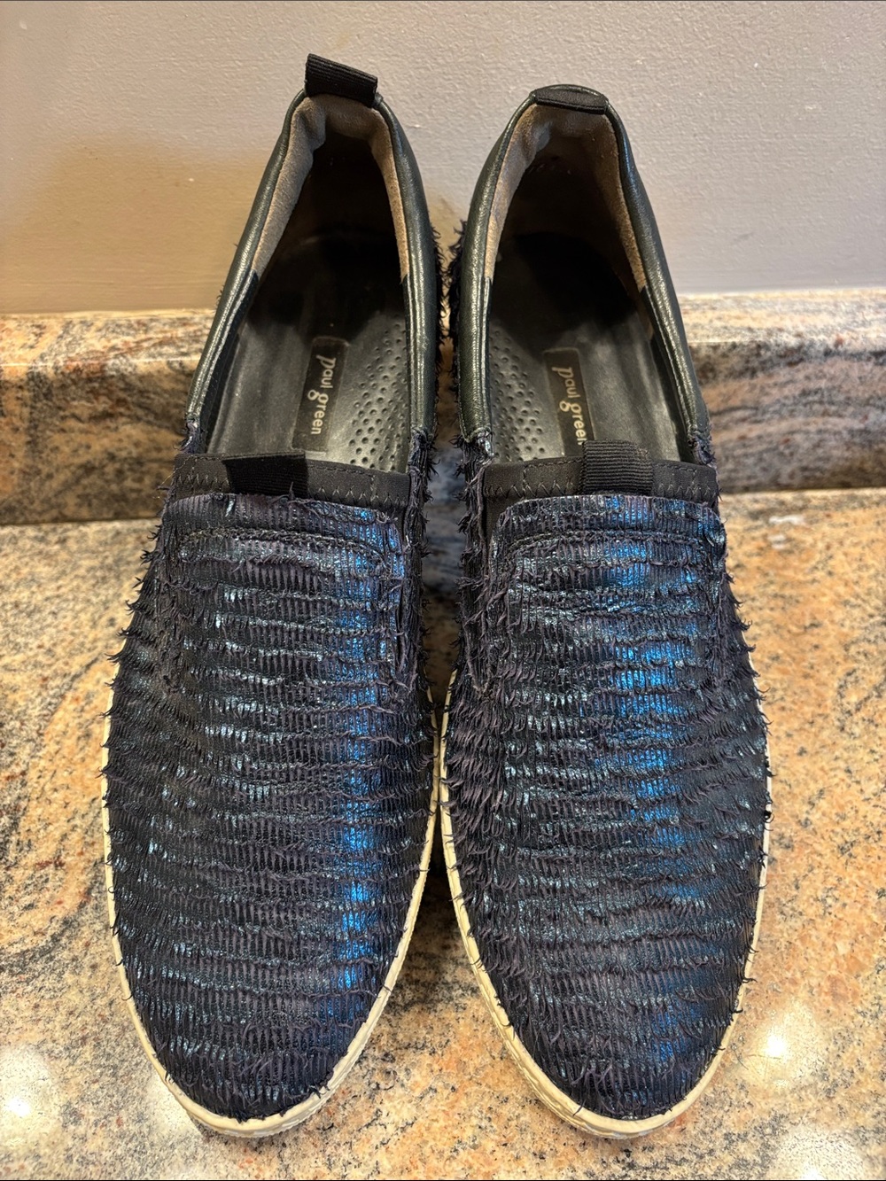 Paul Green Textured Navy Metallic Shimmer Luxury Slip-On Sneaker